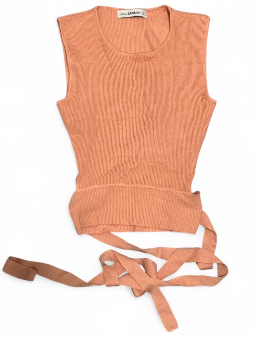 Zara Knit Coral Ribbed Tank with Cut Out Back and Wrap Ties